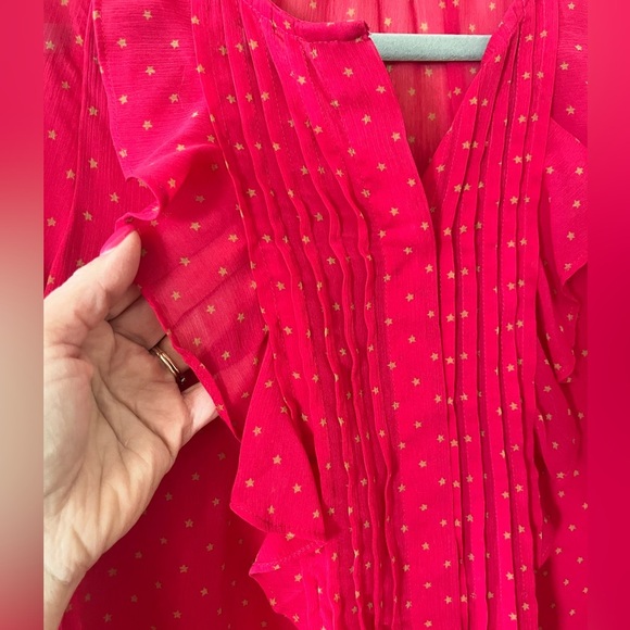 LOFT Raspberry Pink Long Sleeve Ruffle Blouse Women’s Size Small - Picture 6 of 16